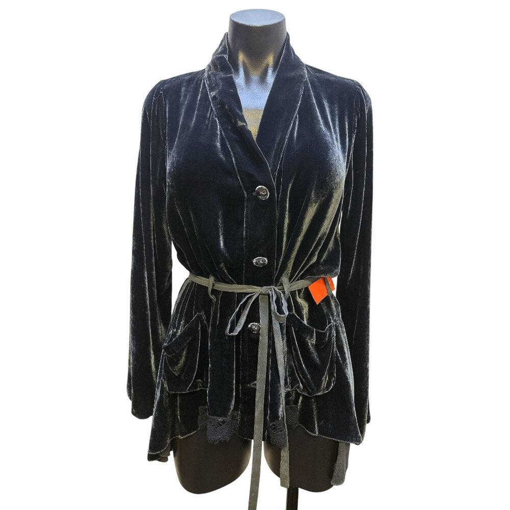 Love And Liberty Blue Velvet Tie-Waist Blazer Jacket w/Pockets Size S